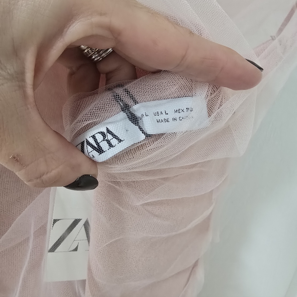Zara Pink Mesh Bodycon Midi Dress New Size L - Picture 7 of 8